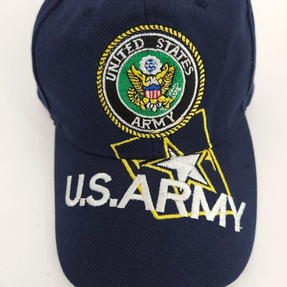 US Army Cap Navy Blue Embroidered United States Logo USA Military Hat Fits All